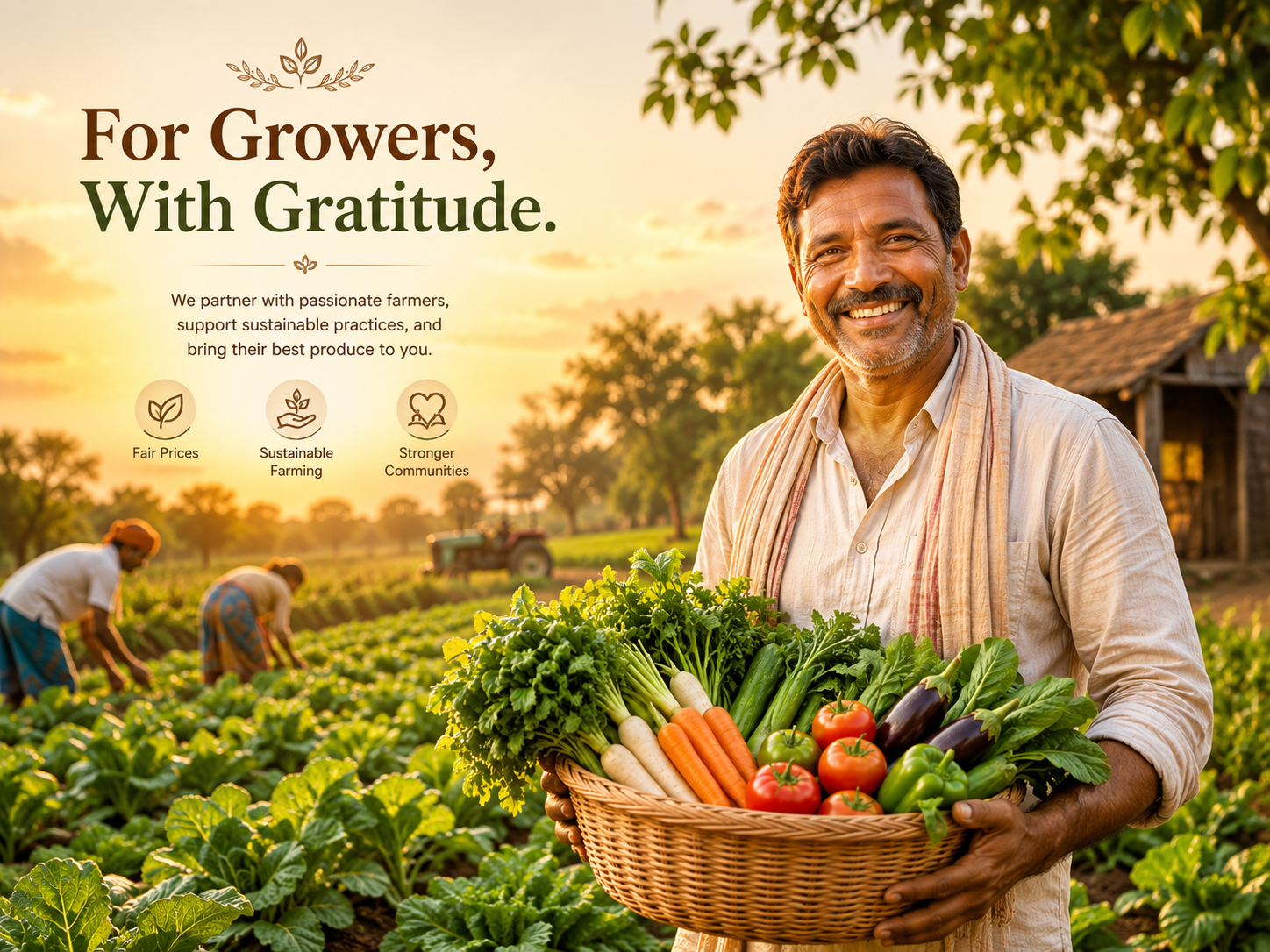 Farmland and farmers at harvest time